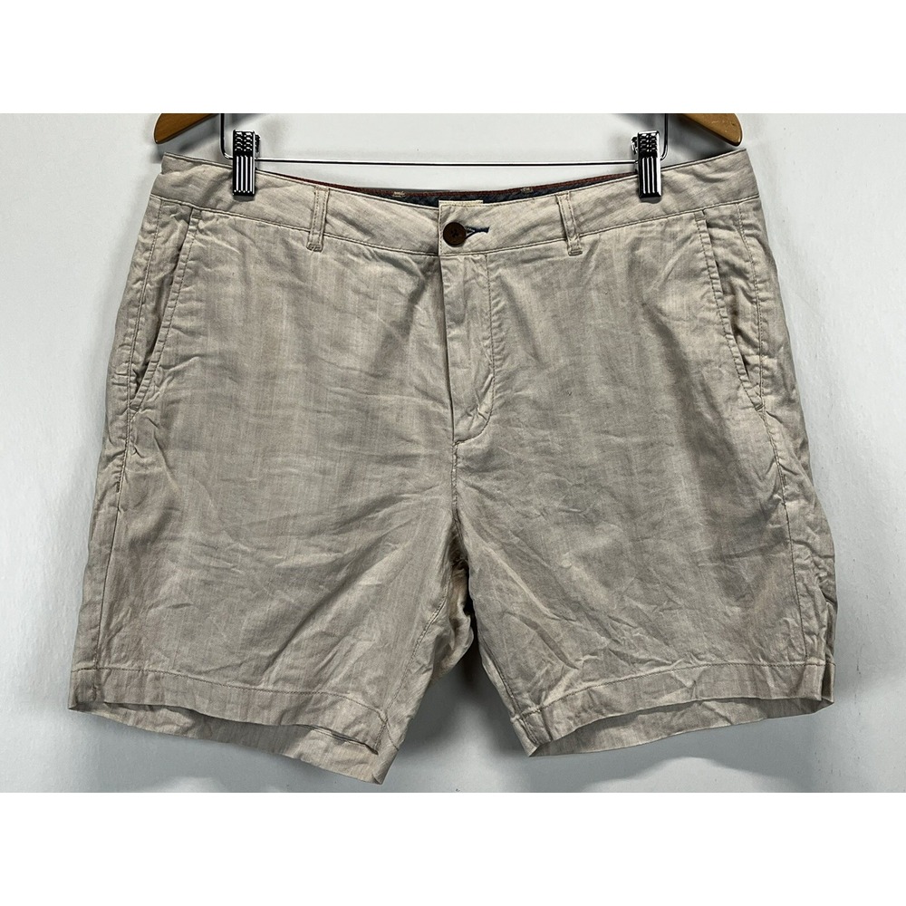 Faherty Mens Tradewinds Linen Blend Chino Shorts Sz 36 Beige 7" Inseam Beach